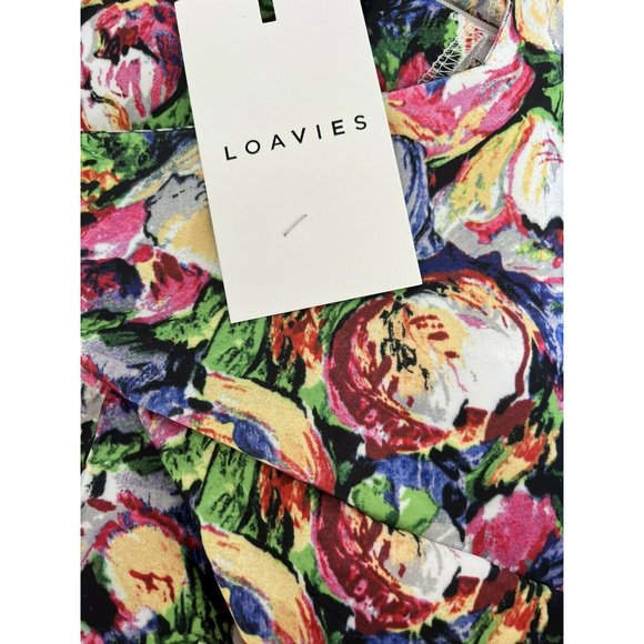 NWT LOAVIES Mini Dress Size XS Flowers Multicolor V neck zipper - Picture 2 of 4